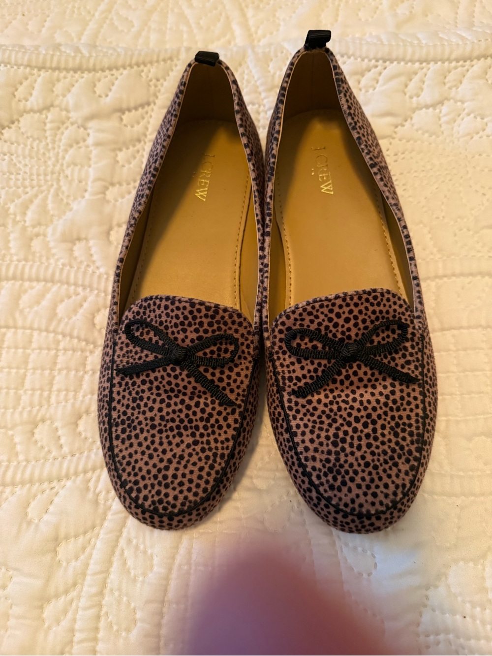 J. Crew Girls’ Leopard-Print Loafers in Tan with Black Bow